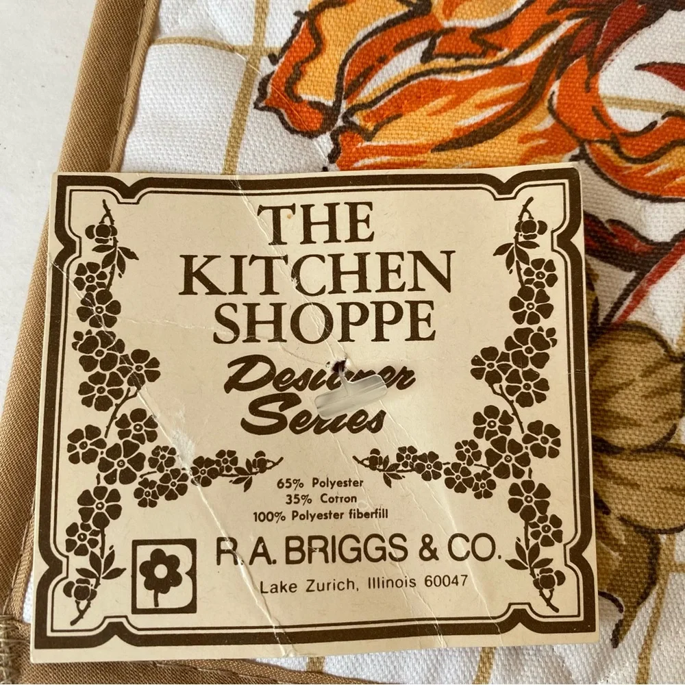Vintage The Kitchen Shoppe R.A. Briggs & Co Potholder Floral Brown NWT Wood Hoop